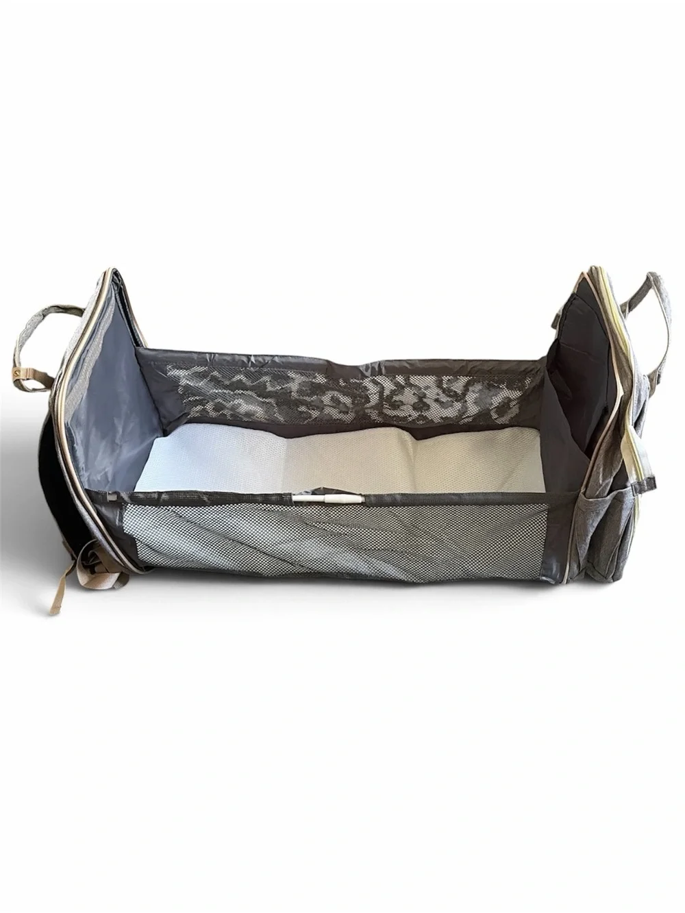 Gray Diaper Bag with built in bassinet/playpen